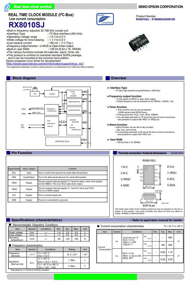 CQ9电子RX8010SJ（X1B0）爱普生Epson实时时钟(图1)