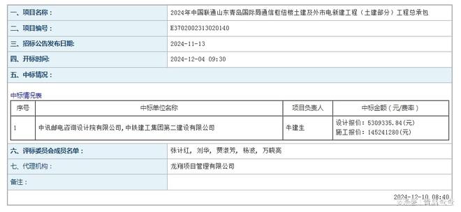 青岛国际局通信枢纽楼土建CQ9电子及外市电新建工程中标出炉(图1)
